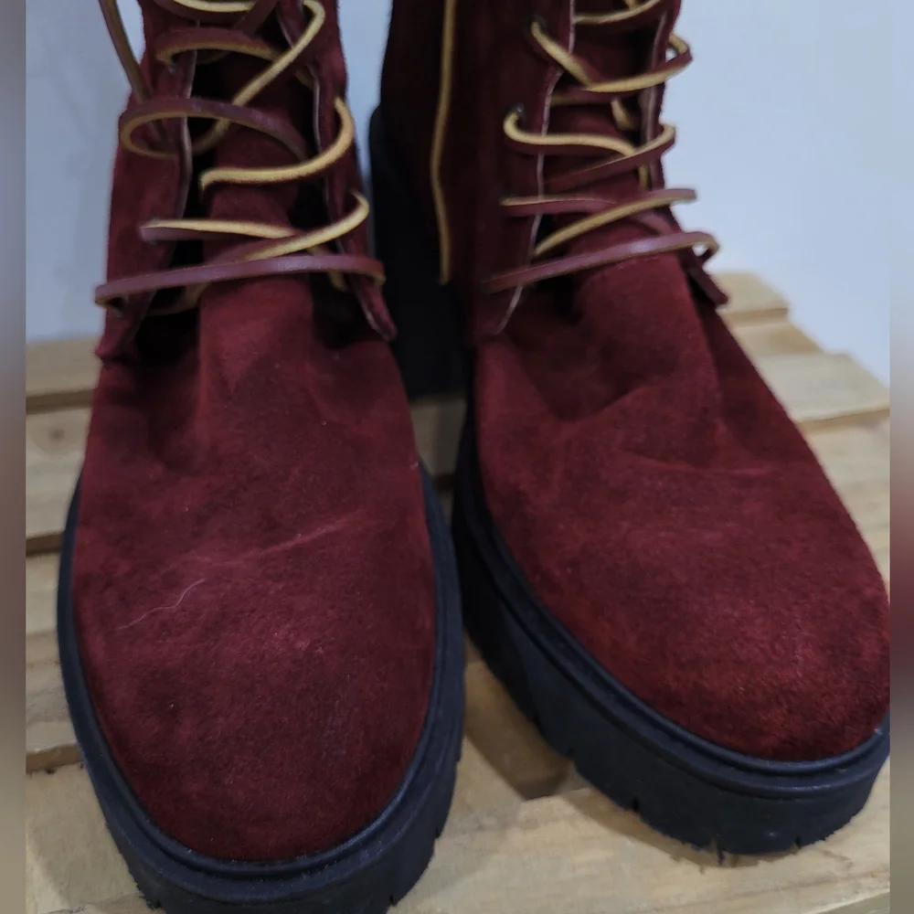 Free People Dylan Burgundy Suede Leather Lace-Up Combat Boots